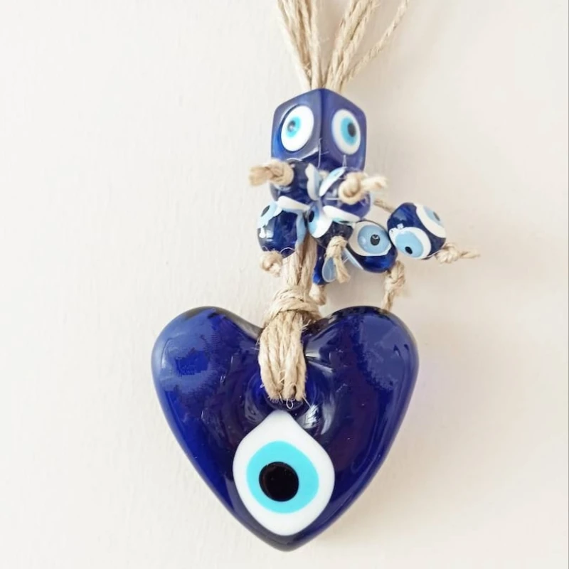 Blue Turkish Evil Eye Lucky Pendant Hand Woven Rope Chain Car Ornament for Home Living Room Wall Hanging Decoration Amulet Gift