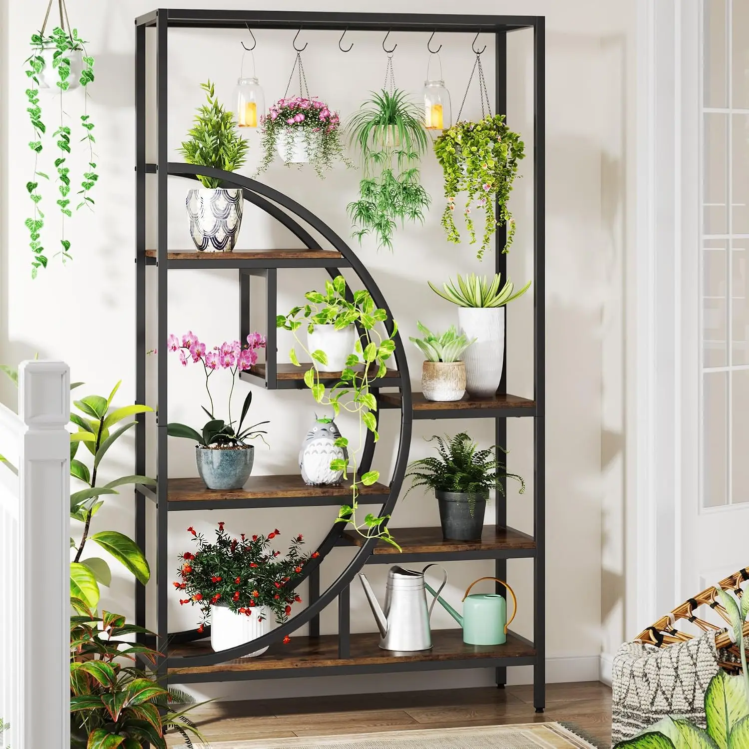 70.9-Inch Tall Plant Stand with Shelves and Hooks (Brown-1PC), Customized