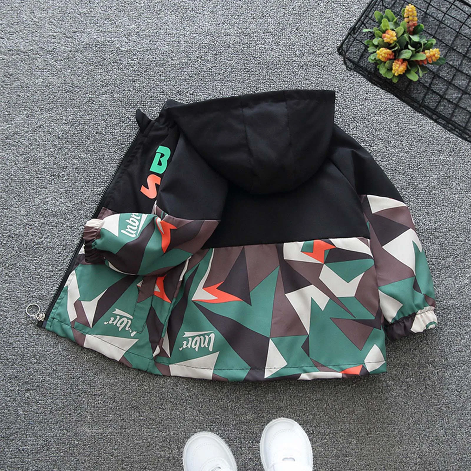 

Boys Coat with Liner Childrens Handsome Prints Hooded Jacket Outdoor Windproof Jacket Boys Casual Teen Boys Coats Winter