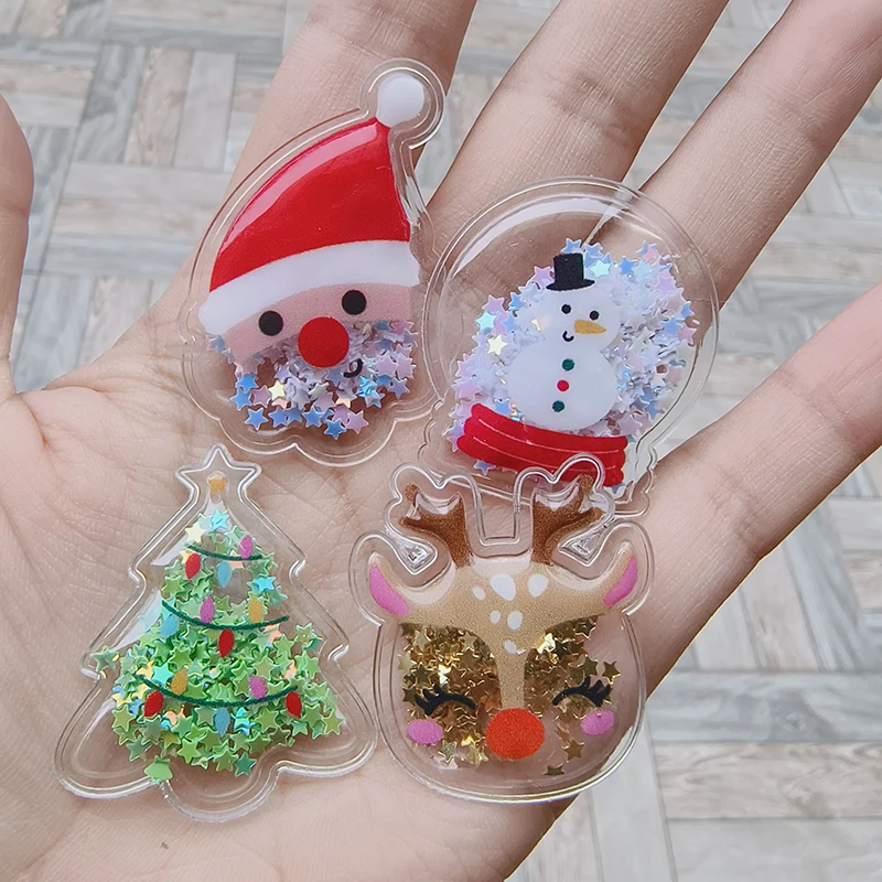 20pcs Flowing Sand Christmas Jewelry Accessories Christmas Tree Santa Deer Snowman For DIY kids hair decoration