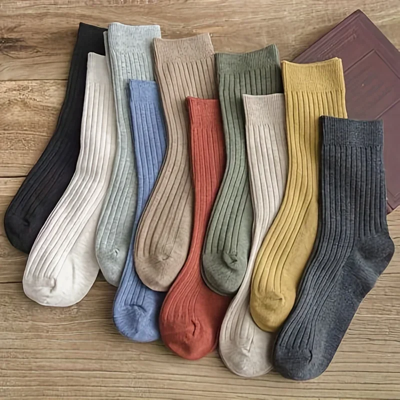 

1/5/10 Pairs Of Mixed Color Striped Socks, Comfort Non-slip Mid-tube Socks, Classic Casual Crew Socks For Daily Wear