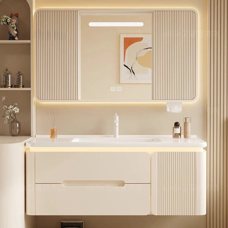 

Modern Luxury Ceramic integrated basin bathroom cabinet combination Cream wind, washbasin basin bathroom cabinet combination