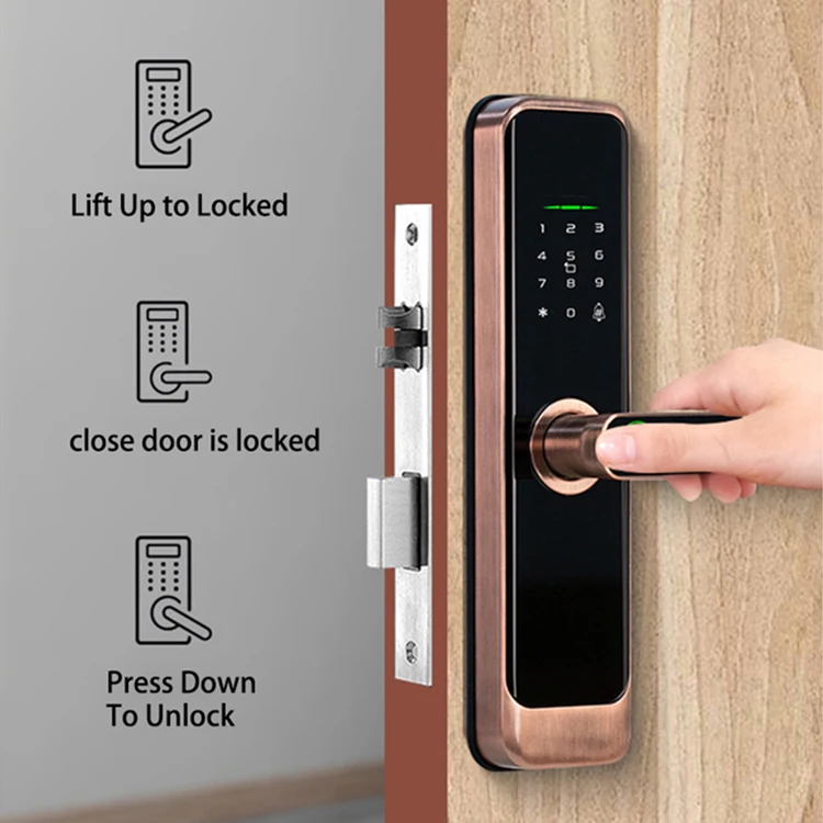 Digital Smart Doorlock Passcode Home Wooden Small Electronic Mini Fingerprint Wooden Security Door Handle Lock - view 2