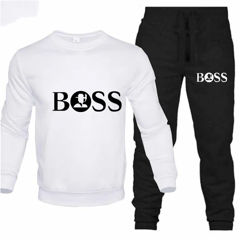 Men\'s Fashion Autumn And Winter Hot Sale Two-pieces Sets Men\'s Casual Sports Suit BOSS Printing