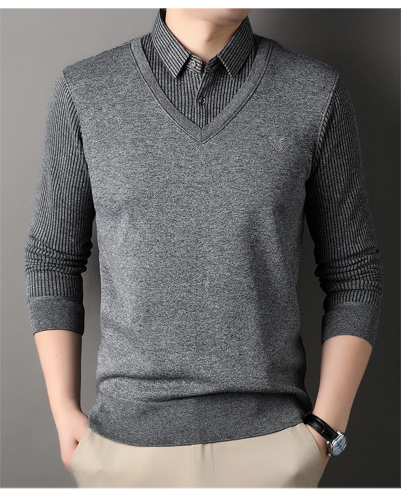 Männlich Herbst Stricken Pullover Polo Shirts Hemd Kragen Pullover Pullover herren Business Casual Mode Streifen Top Kleidung – Detail 4