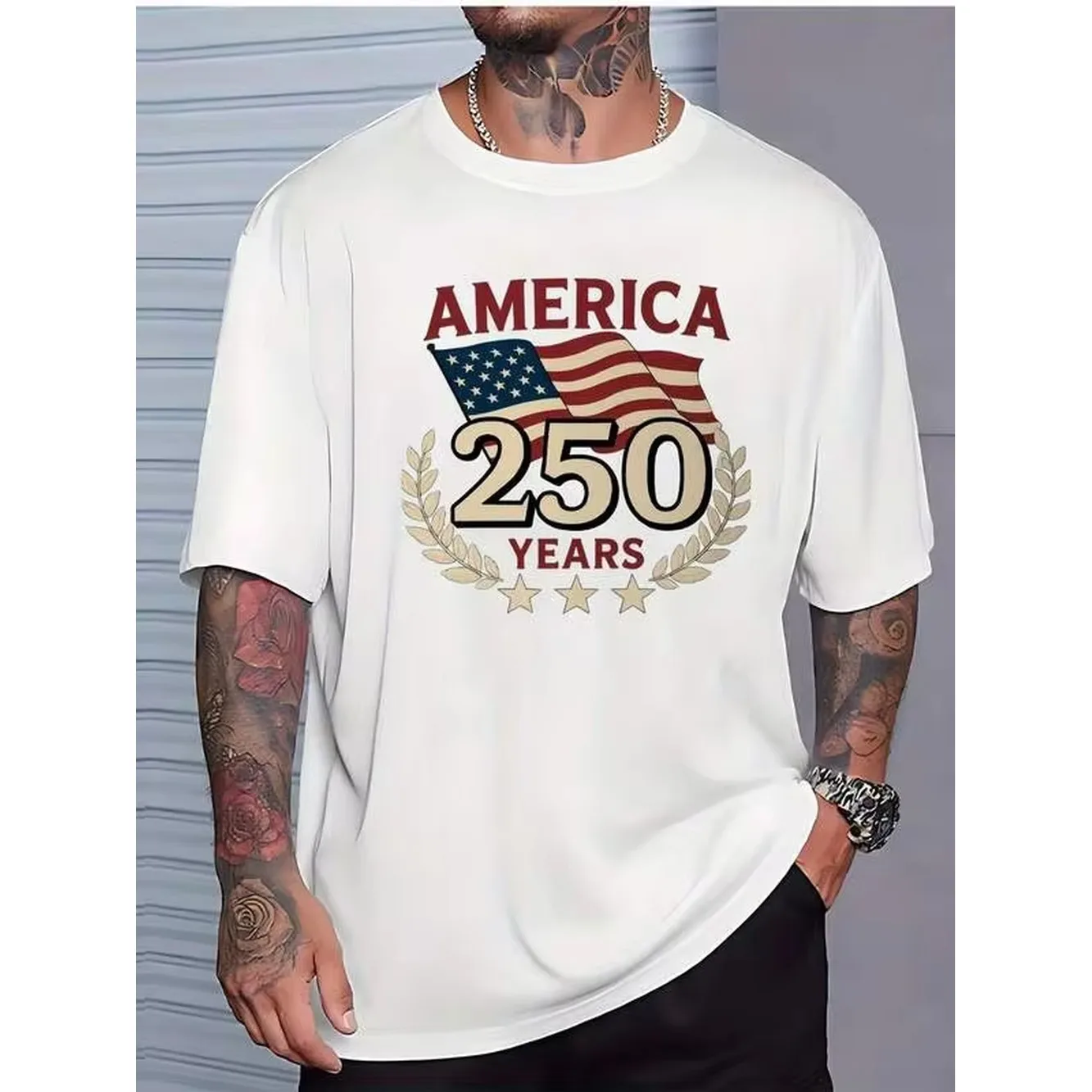 Men's Casual Crew Neck Short Sleeve T-Shirt, Retro America Graphic Print, Breathable Soft Fabric, Limited Time Hot , Patriotic Style For Daily Wea