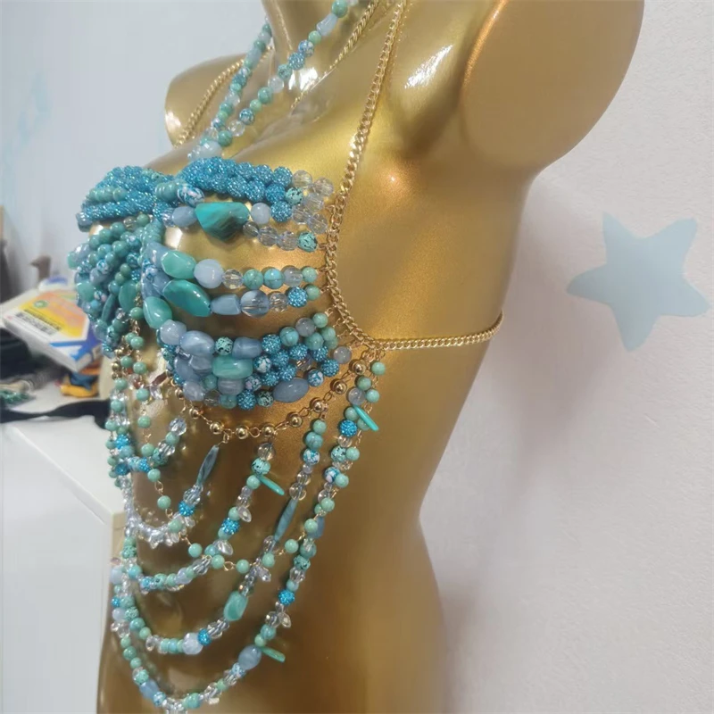 Hochwertige handgefertigte Perlen-Körperkette für Frauen Roupas+Feminina Mehrschichtiges Boho Sexy Tanktop Y2K Schmuck Party Festival Rave – Detail 7