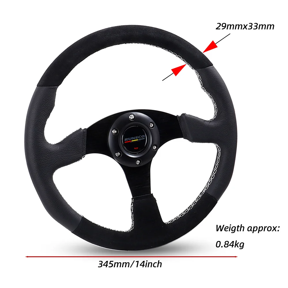 Racing Steering Wheel Suede/Leather 345mm/14Inch Steering Wheels Aluminum Frame with Horn Button PCD=6x70mm