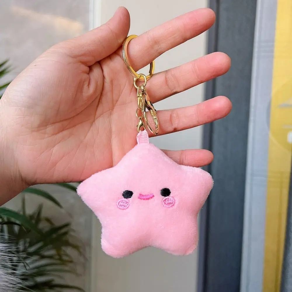 Porte-clés étoiles en polaire douce pour femme, pendentif sac à dos, jouet beurre en peluche, fourrure moelleuse, pentagramme, dessin animé