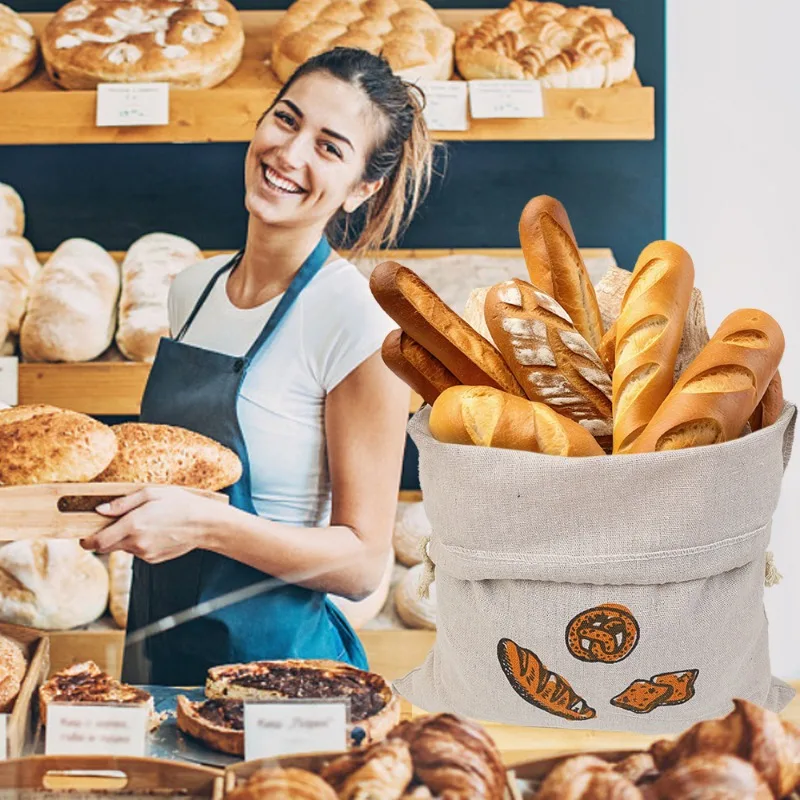 Leinen brotbeutel große wieder verwendbare Baguette Baumwolle Kordel zug Aufbewahrung tasche hausgemachtes Brot frisch umwelt freundlich halten