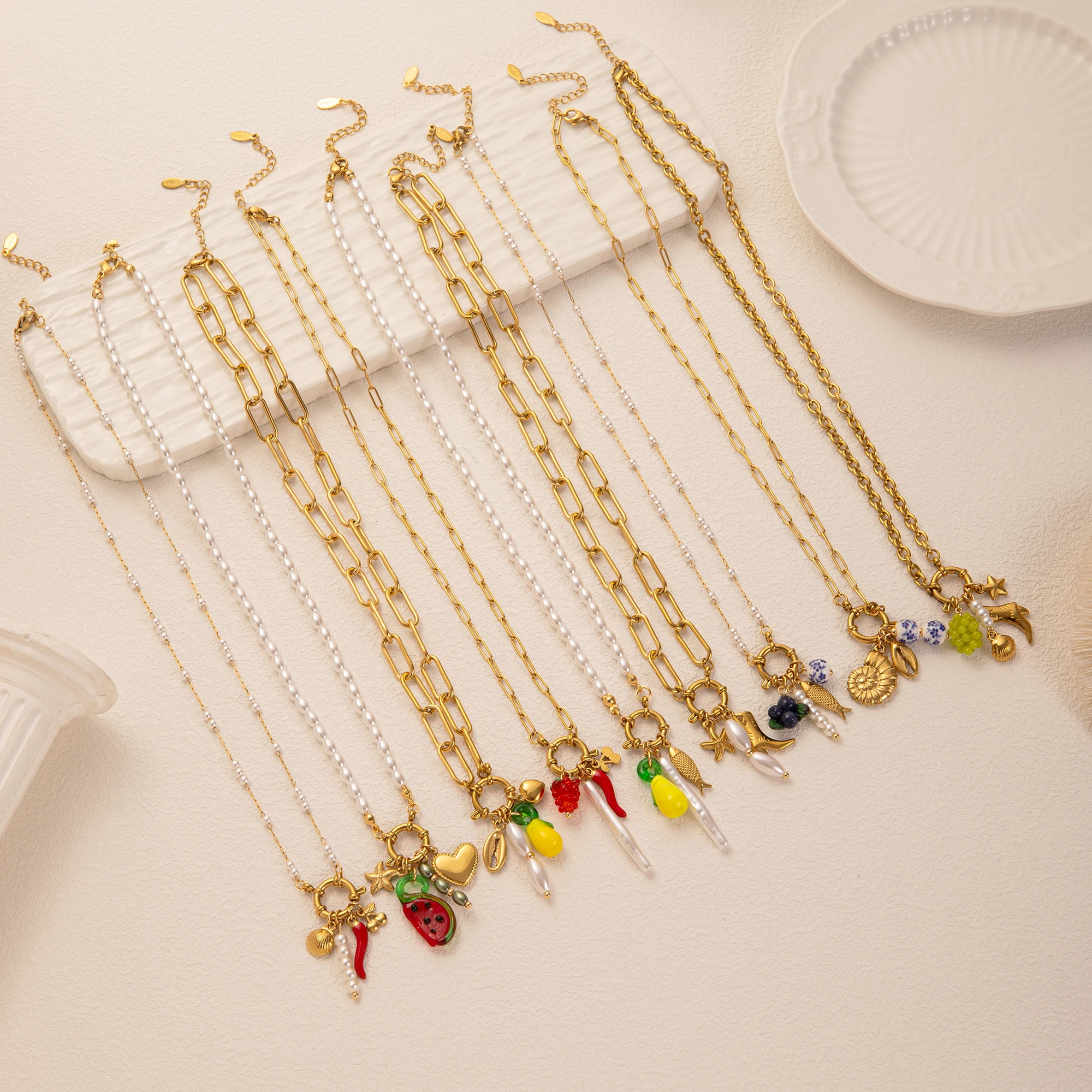 Stainless steel boots fruit heart fashionable collarbone chain pearl starfish necklace