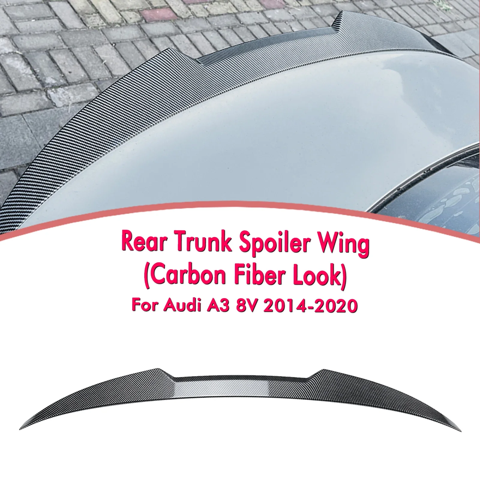 

New！ For Audi A3 S3 8V 2014-2020 Sedan 4-Door M4 Style Rear Trunk Lid Spoiler Wing Carbon Fiber Look/Gloss Black Tail Splitter L