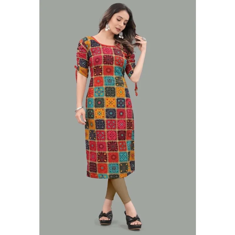 Female Kurti Gurda Long Shirt Indian Style Rayon Original Print Kurtis Fashion Trend