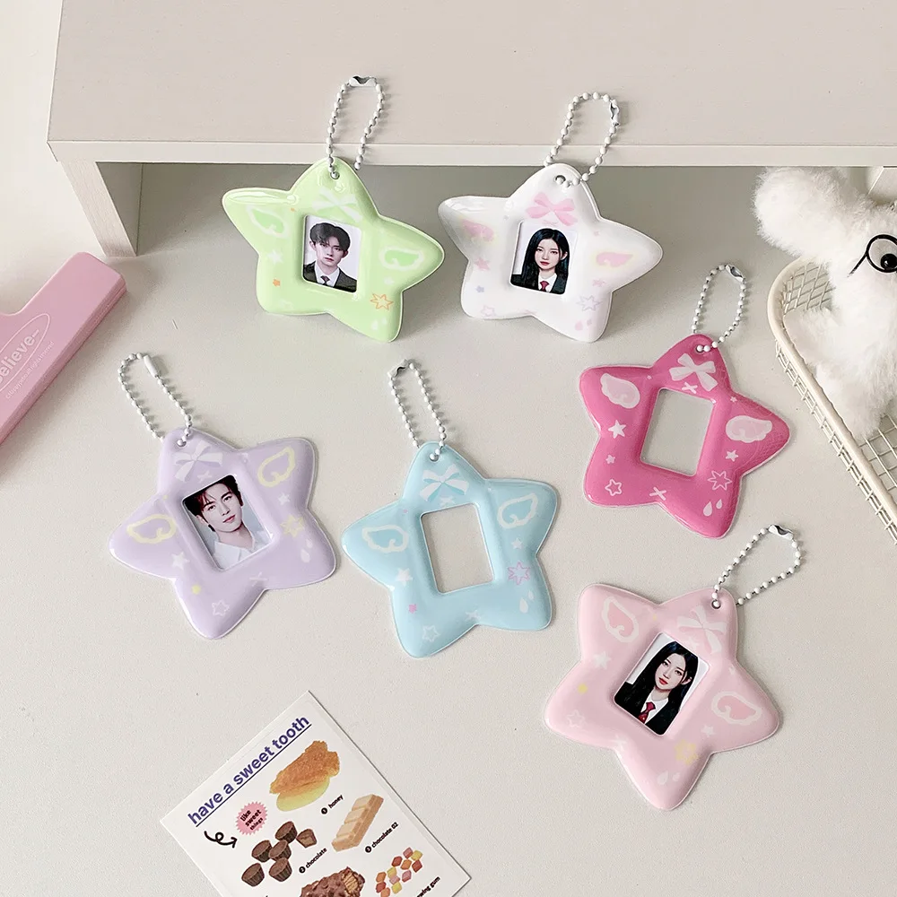 

With Keychain Mini Photocard Holder PVC Card Cover Hanging Decoration ID Photo Photocard Frame Star Pendant Idol Photo Card