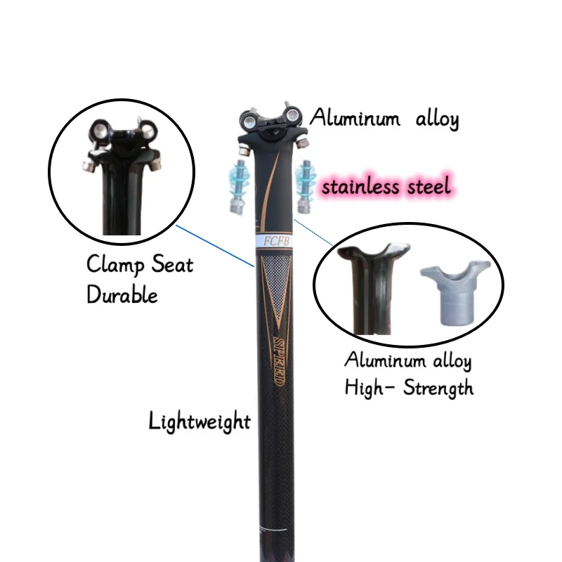 FCFB 3k seatpost black 0mm Double nail Bicycle seatpost carbon fibre bike seatpost bike parts 350/400/450mm