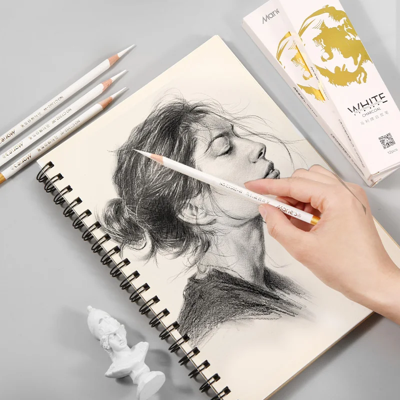 12pcs Marie\'s White Charcoal Pencils Set,Sketch Highlight Pencils,for Sketching,Shading,Blending,Supplies for Beginners,Artists