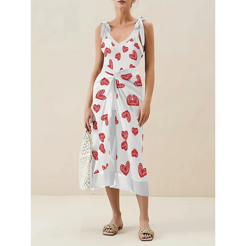 

2025 Heart-shaped Printed One- Two-piece Set New European and American Sexy Deep V Push-up High-end Swimsuit In St