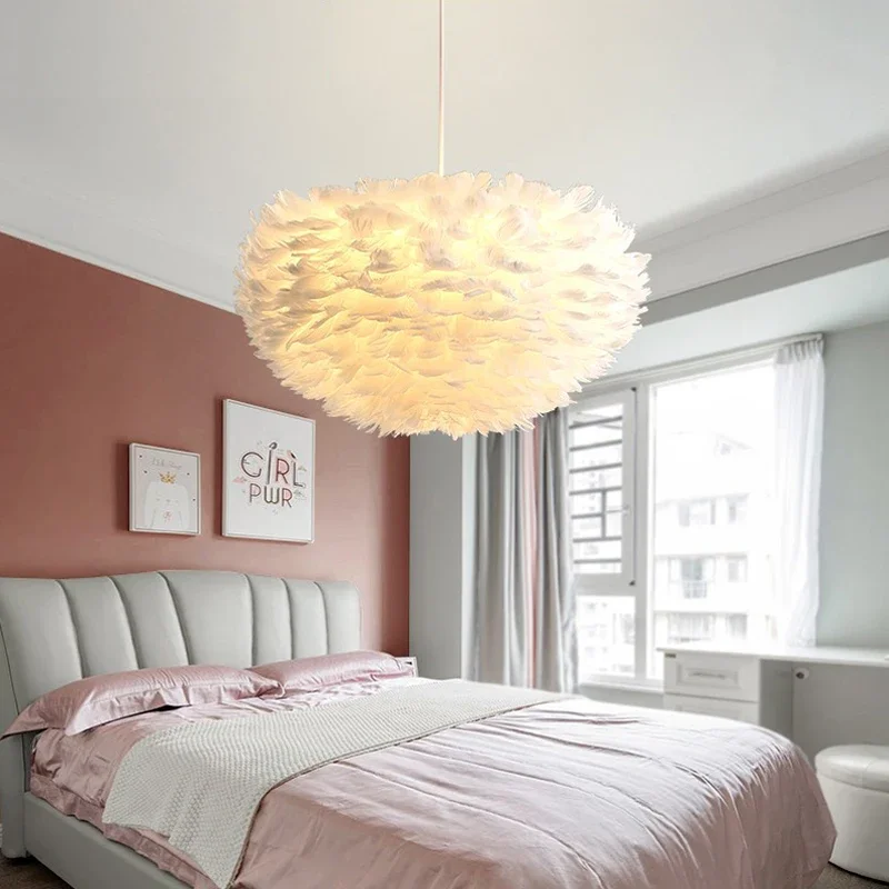 Modern Goose Down Chandelier Bedroom Study Living Dining Room Feather Light Creative Romantic Decorative Chandelier Lamps