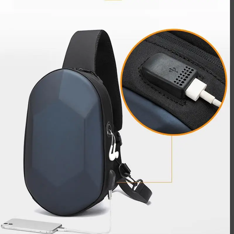 Large Capacity Sling Backpack Travel Bag With USB Port Ergonomic Motorcycle Hard Shell Chest Bag Men Chest Bag