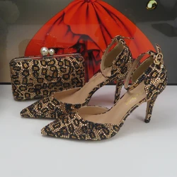 BaoYaFang New Arrival Fashion Pointed Toe leopard Bridal Wedding Shoes Woman Ankle Strap Buckle Party Shoes Bag Thin Heel