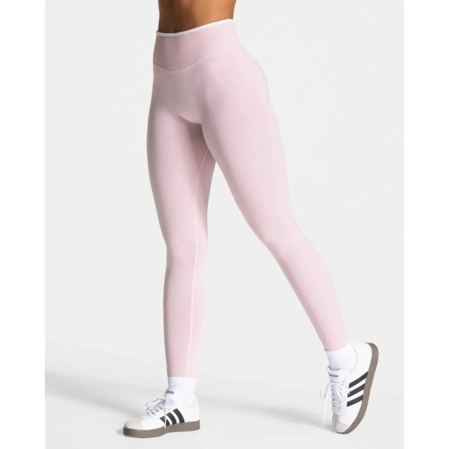 Pantalones deportivos sin costuras para gimnasio para mujer, pantalones deportivos de Color sólido con borde blanco, cintura alta ajustada, pantalones de Yoga para levantamiento de cadera, pantalones de ejercicio para correr