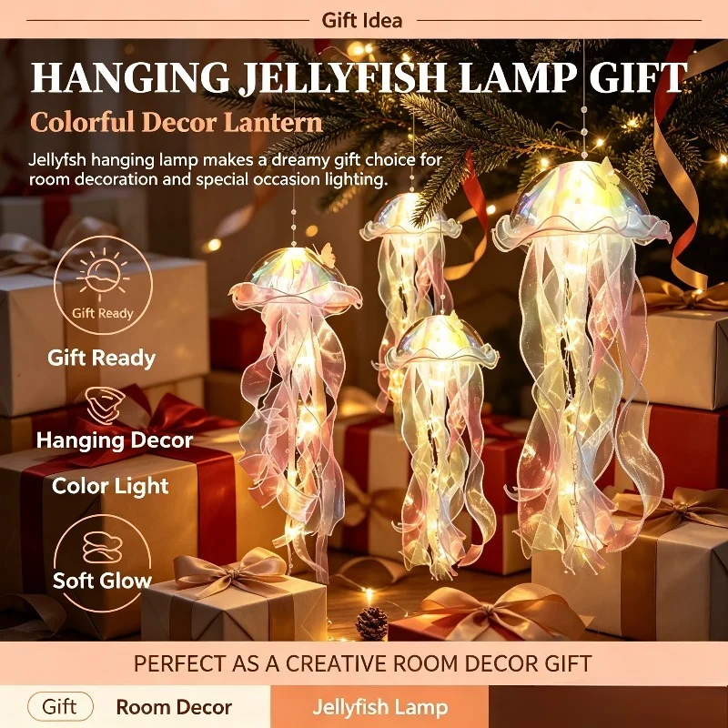 Colorful Jellyfish Hanging Lamp Atmosphere Lantern for Girls Room Bedroom Soft Dreamy Glow Decor Kids Gift Bedside Decor