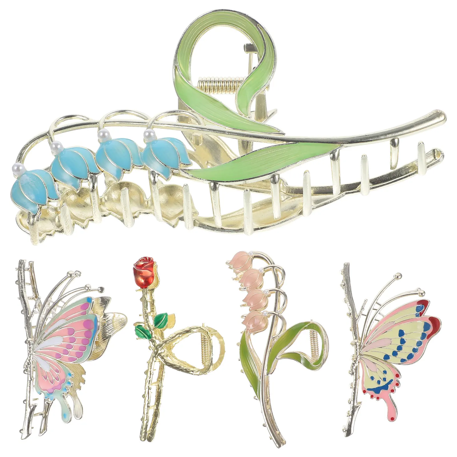 

5pcs Clips Hairpin Butterfly Clips Claw Flower Metal Hair Accessories for Women Thin Thick Hair Prom Party