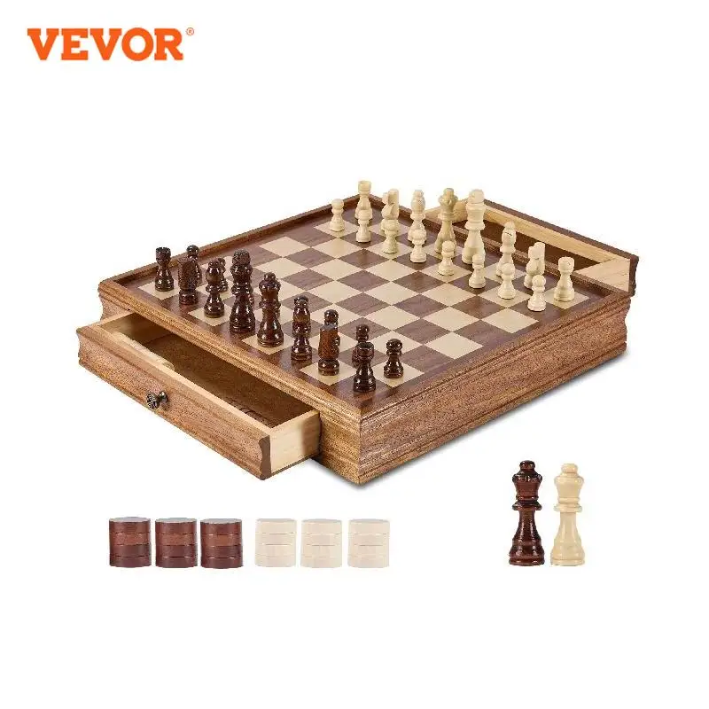 

VEVOR Solid Wood Chess Set 2-IN-1 Chess Checkers Game Set Chess Board Games for Adults Kids Tournament Professional Beginner