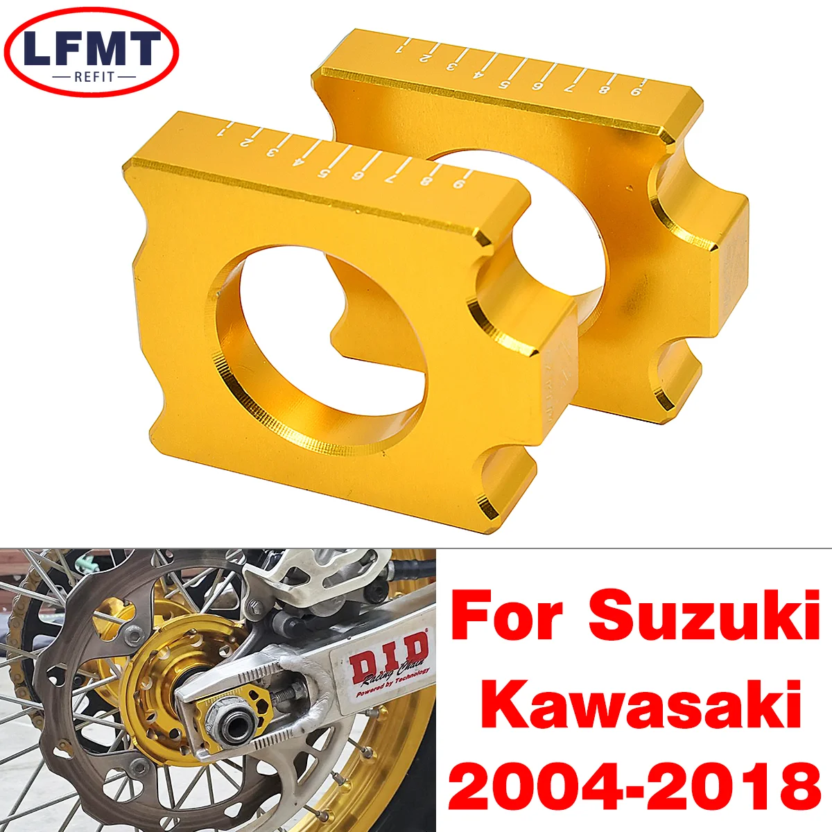 

Motorcycle CNC Rear Axle Block Chain Adjuster For Szuki RMZ250 RMZ450 RMX450Z For Kawasaki KX125 KX250 KX250F KX450F KLX450R