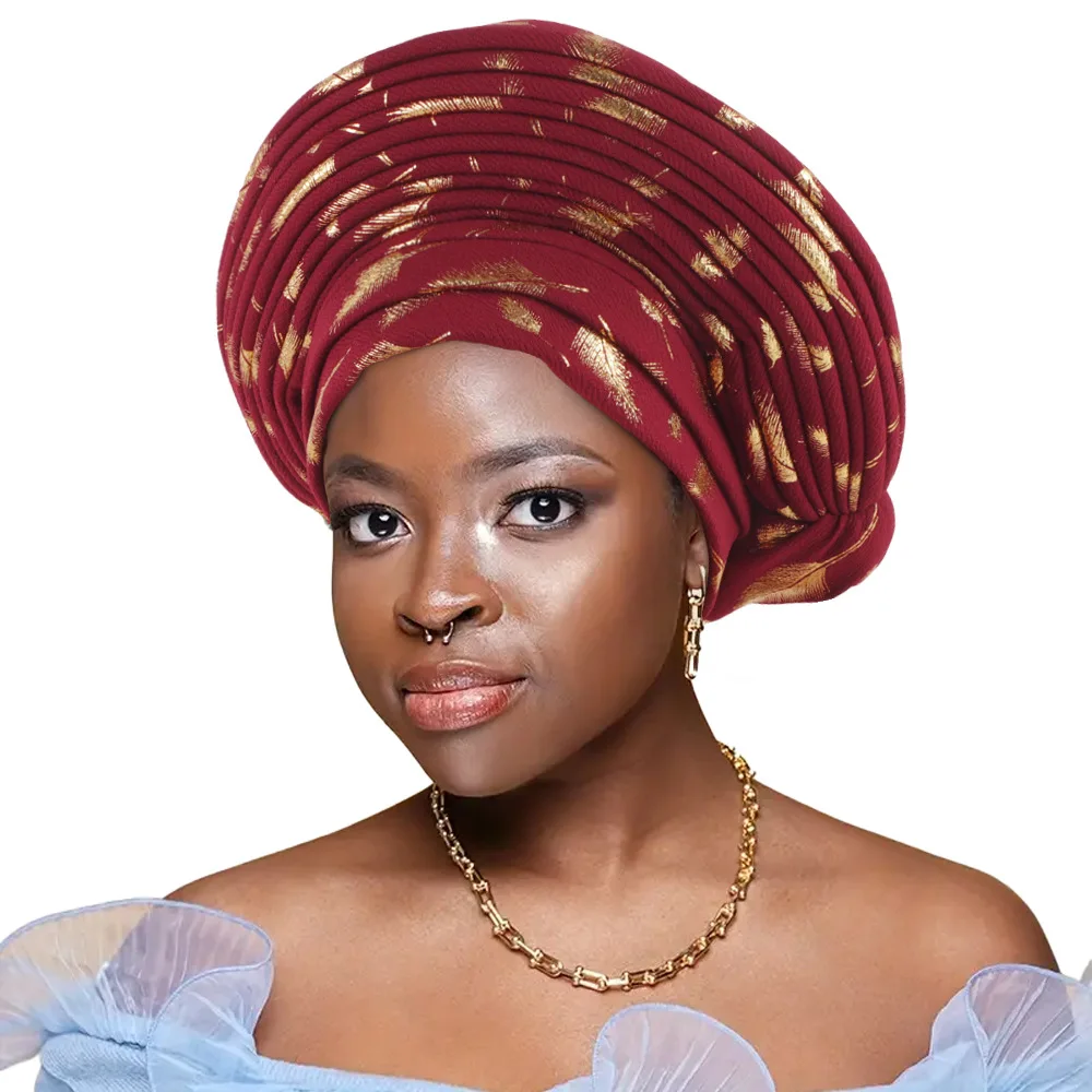 Nigerian Wedding African Auto Gele Headtie Muslim Turban Cap Arab Indian Hat Female Head Wraps Hijab Bonnet Scarf Turbante Mujer