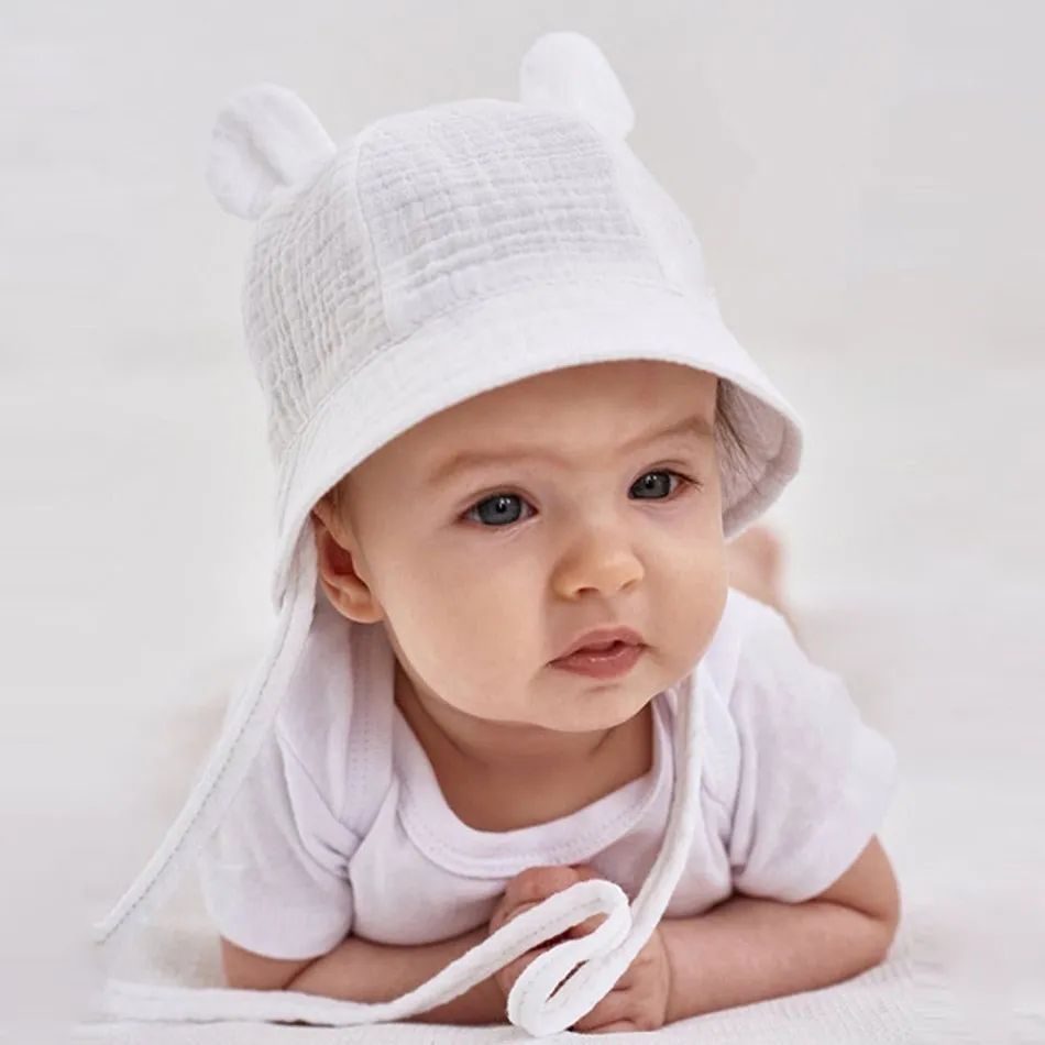 Newborn Baby Hat Infant Muslin Bucket Hat Kids Bear Ears Summer Beach Sun Caps Boys Girls Easter Hats For Toddlers 3-12 Months