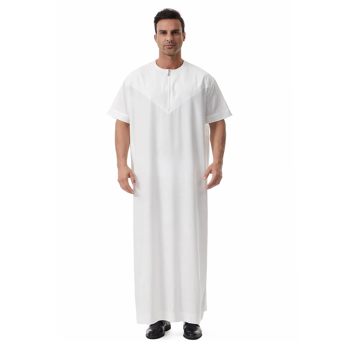 Islam Men Jubba Thobe Muslim Man Dress Robe Zipper Short Sleeve Saudi Abaya Arabic Daffah Dishdasha Thoub Traditional Clothing