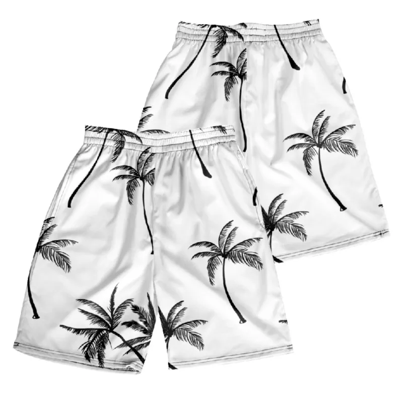 Herren Cocos Print Taille weiße Shorts Polyester schnell trocknende atmungsaktive Beach Board Shorts für Männer