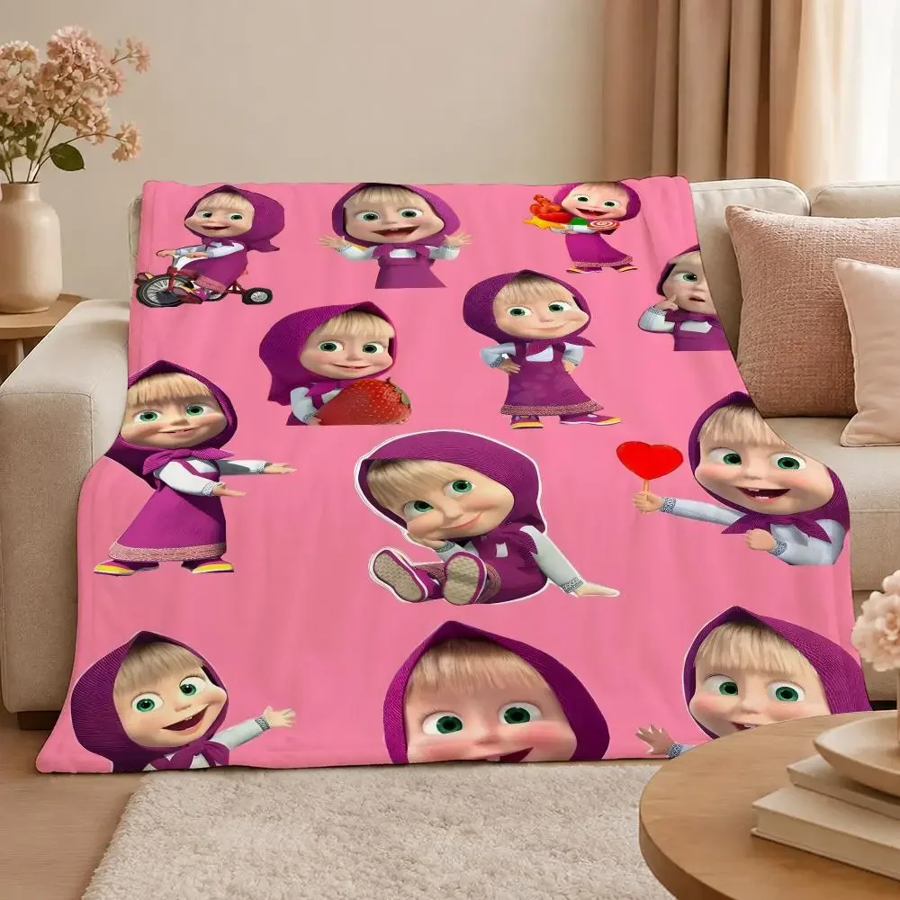 Cartoon M-Masha and the Bear Childrens Adventure Throw 320g Soft Flannel Fleece Throw Blanket Cover Sofa Bed Dorm Nap Gift