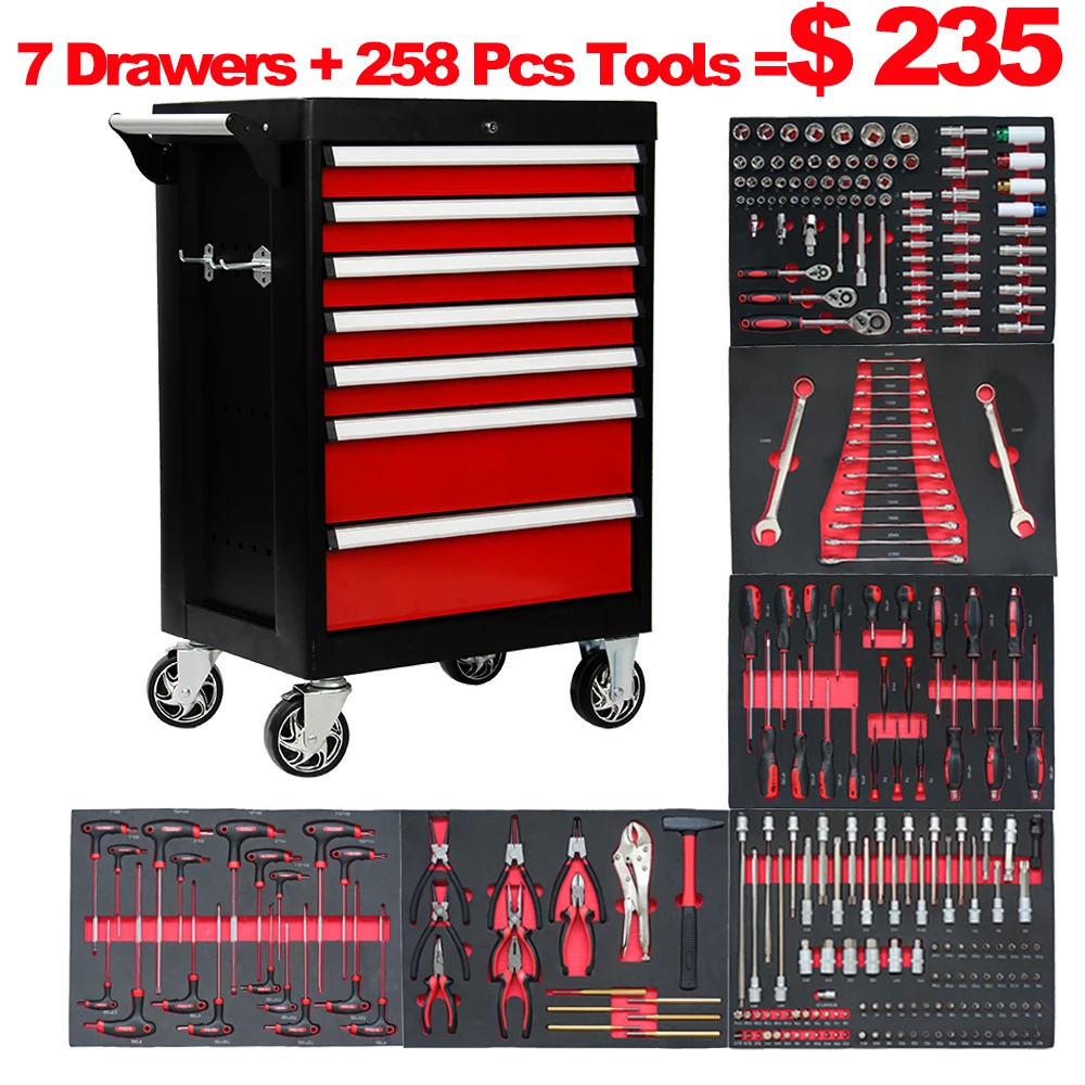 7-drawer Roller Tool Set Storage Tool Cart, 201-420 Repair Tools, Industrial Use, Household Use, Multi Scenario Use