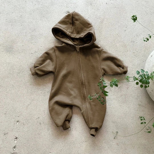 Baby Newborn Jumpsuit Zip-up Clothes 2023 New Boy Comfy Solid Color Hooded Romper with Zipper Infant Girls Crawling Clothing