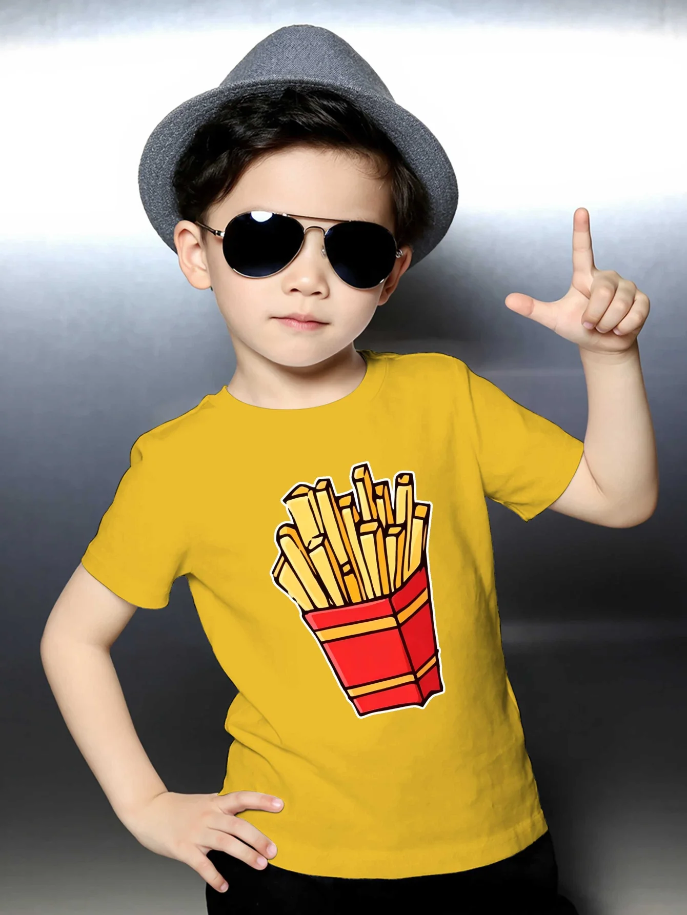 Cartoon Boxed French Fries Classic Fast Food Graphic Print T Shirt Family Matching Boys Girls Kids Casual Short Sleeve Tops