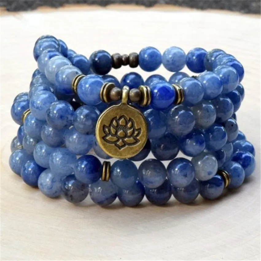 

8mm Blue Stone 108 Beads Mala Buddhist Bracelet Necklace Gift Bangle Wrap Chain Bohemian Trendy Cuff Health Men