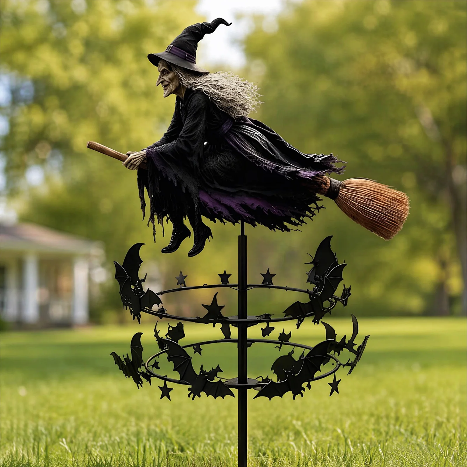 Iron The Enchanted Witch Garden Wind Spinner Outdoor Garden Stake Decoration for Outside Yard Farm Gardens Patio Decorations