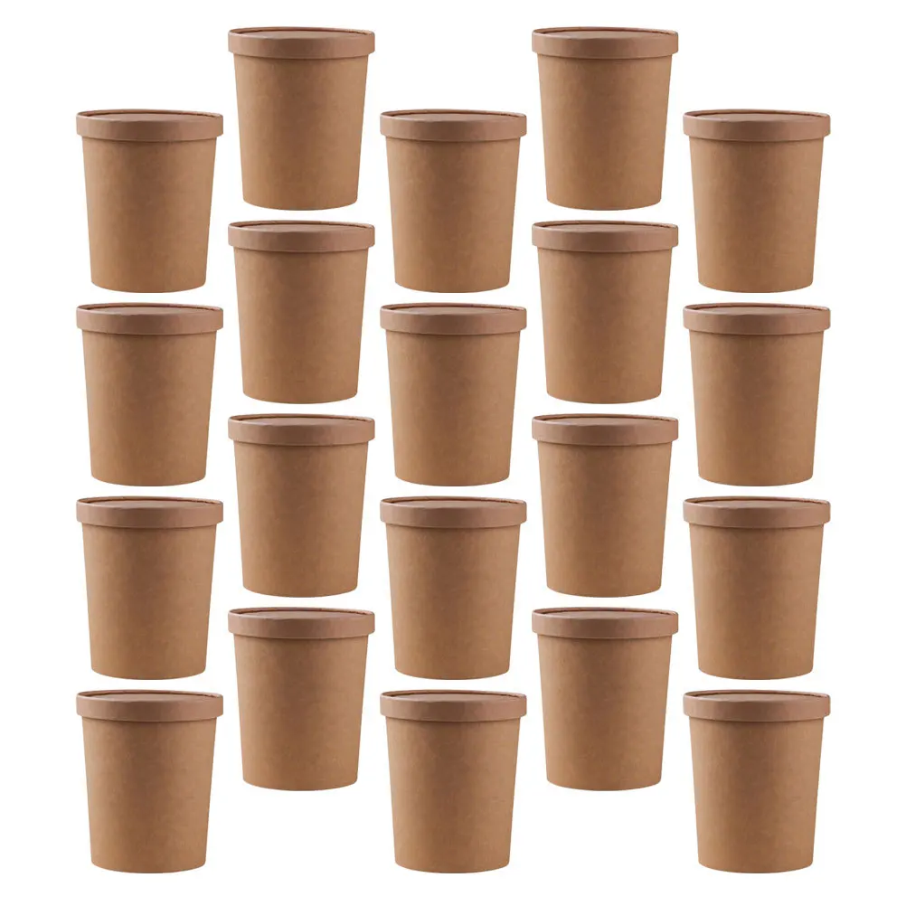 

25 комплектов одноразовых чашек для каши из крафт-бумаги, ведра для супа с крышками, надежные для упаковки еды на вынос, мороженого