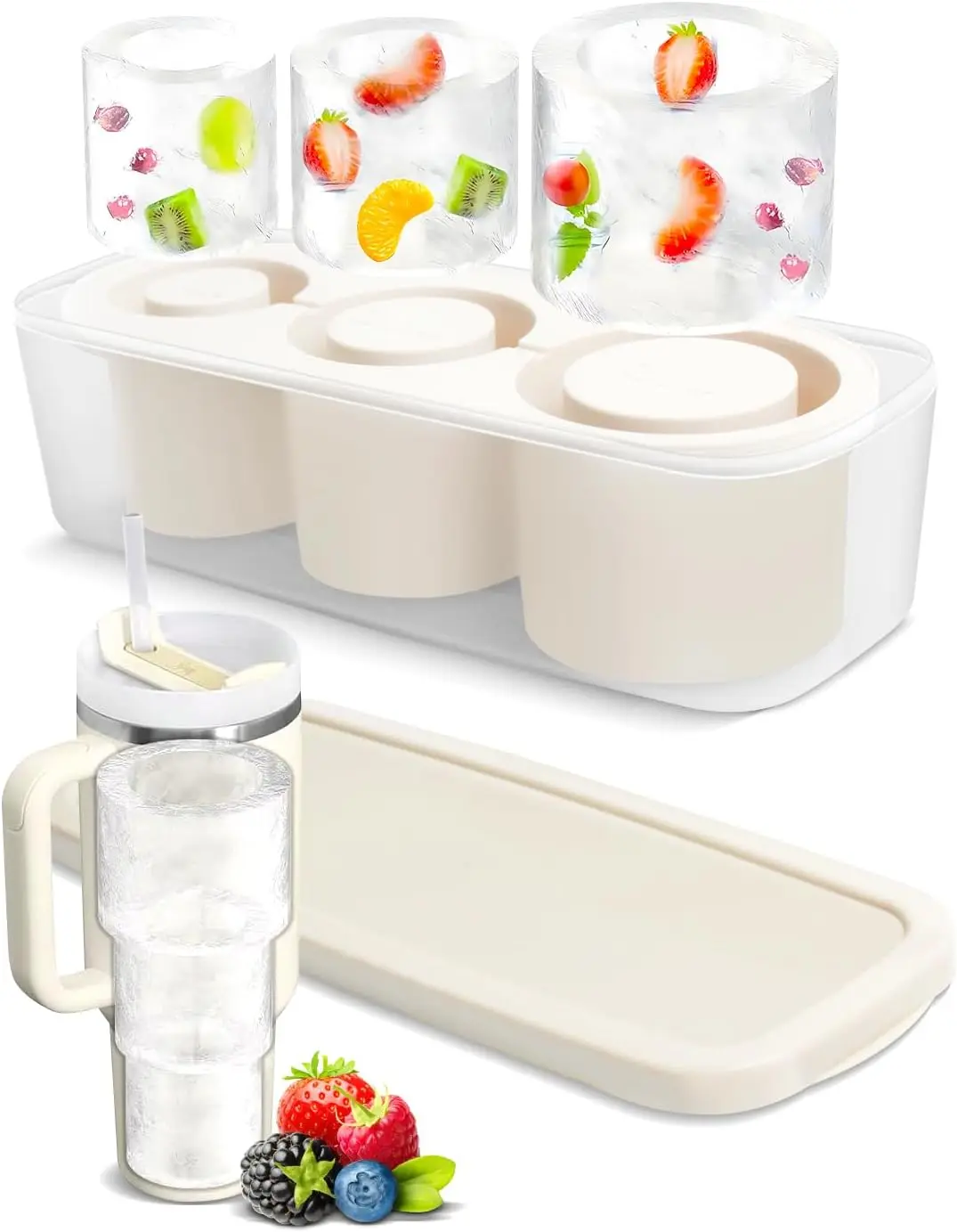 

Tray Mold for Stanley Cup, 2025 Tumbler Cup Ice Mold, Silcone Ice Cube Tray with Lid for Tumbler, Easy Fill and Release Ice Make