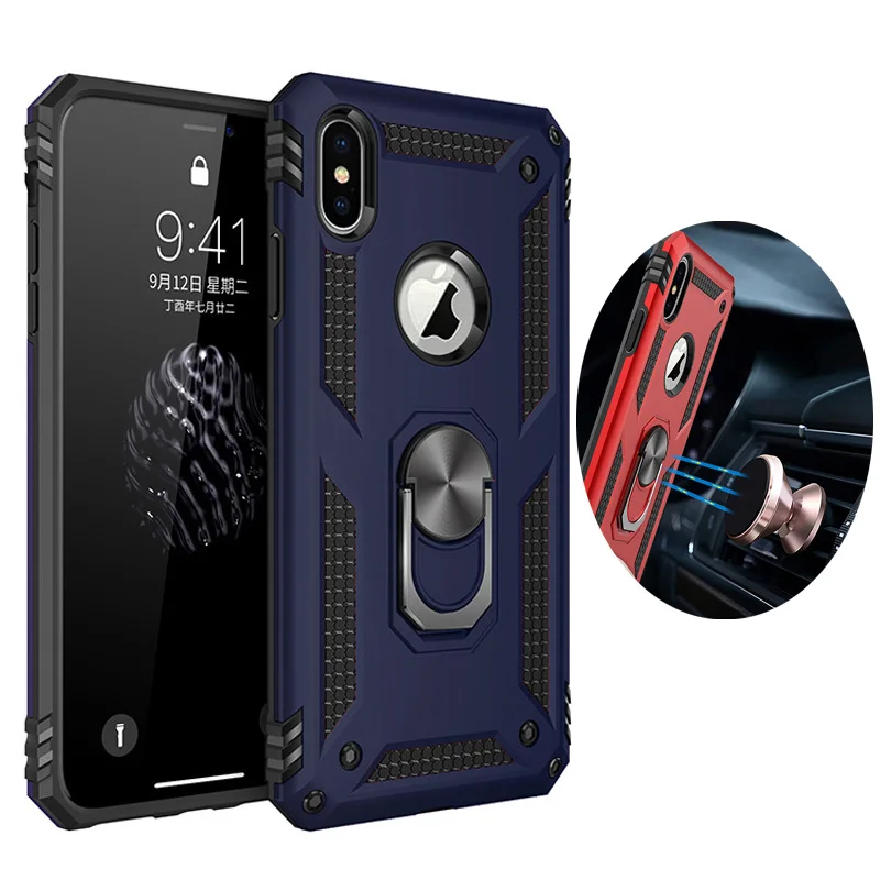Casing untuk P40 Lite 5G Armor Kasar Militer Tahan Benturan Magnet Penutup Cincin Penyangga Mobil untuk Casing Huawei P 40 Lite 5G
