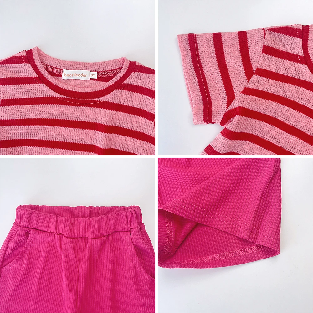 الصيف أزياء حلوة الزي 3-7 سنوات الفتيات تي شيرت مخطط أعلى بلون فضفاض السراويل 2 قطعة مجموعة الاطفال ملابس لطيف غير رسمية #4