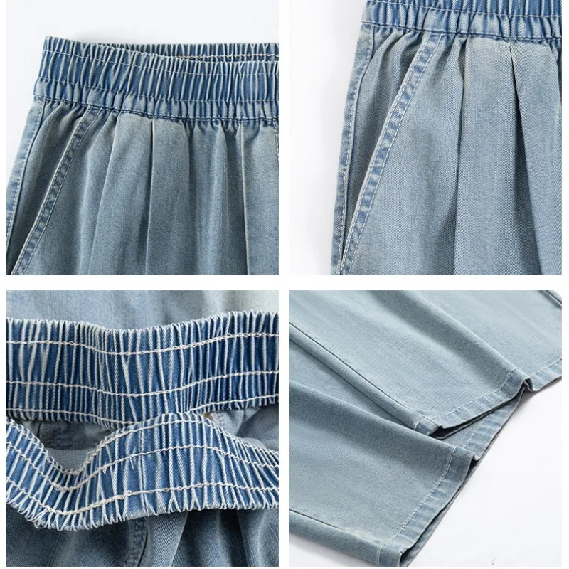 Spring Summer Special Supply Tencel Jeans Women's High Waisted Drooping Feeling Lazy Loose Wide Leg Pants Decorate Leg Shape