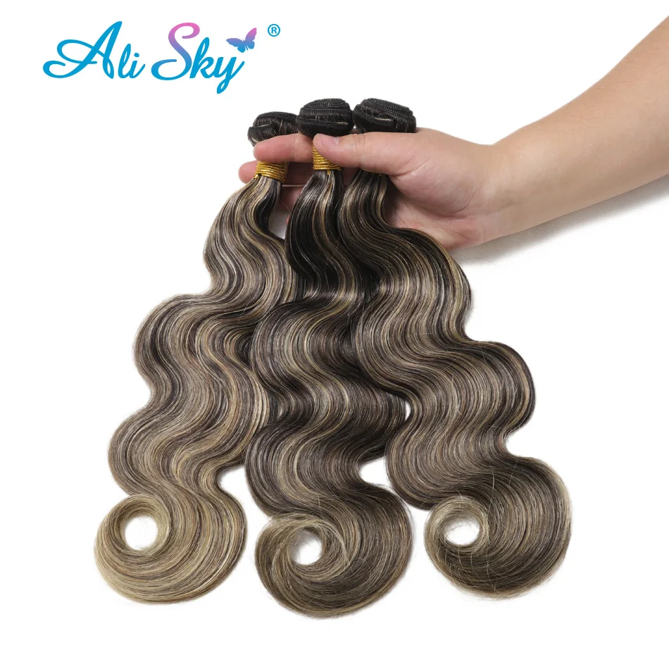 Tissage en lot Body Wave 100% naturel Remy-Ali SKY, cheveux humains, doux et complet, 1b 27, mèches, extension capillaire, en surbrillance, 1/3/4 lots