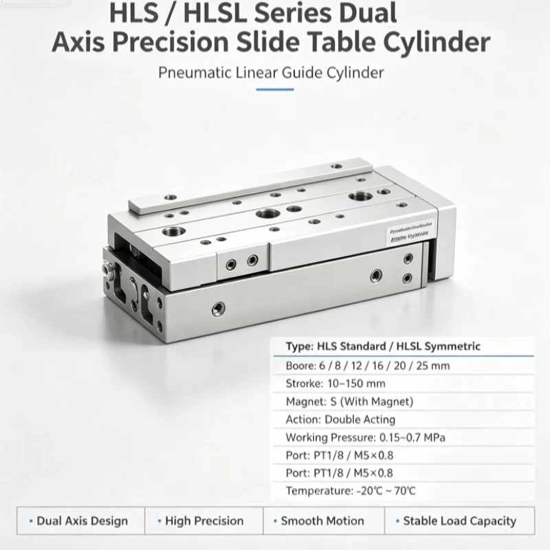 Hls Hlsl Series Roller Type Precision Slide Table Air Cylinder Double Axisdoubleactingpneumaticcylindermagnetautomationequipment