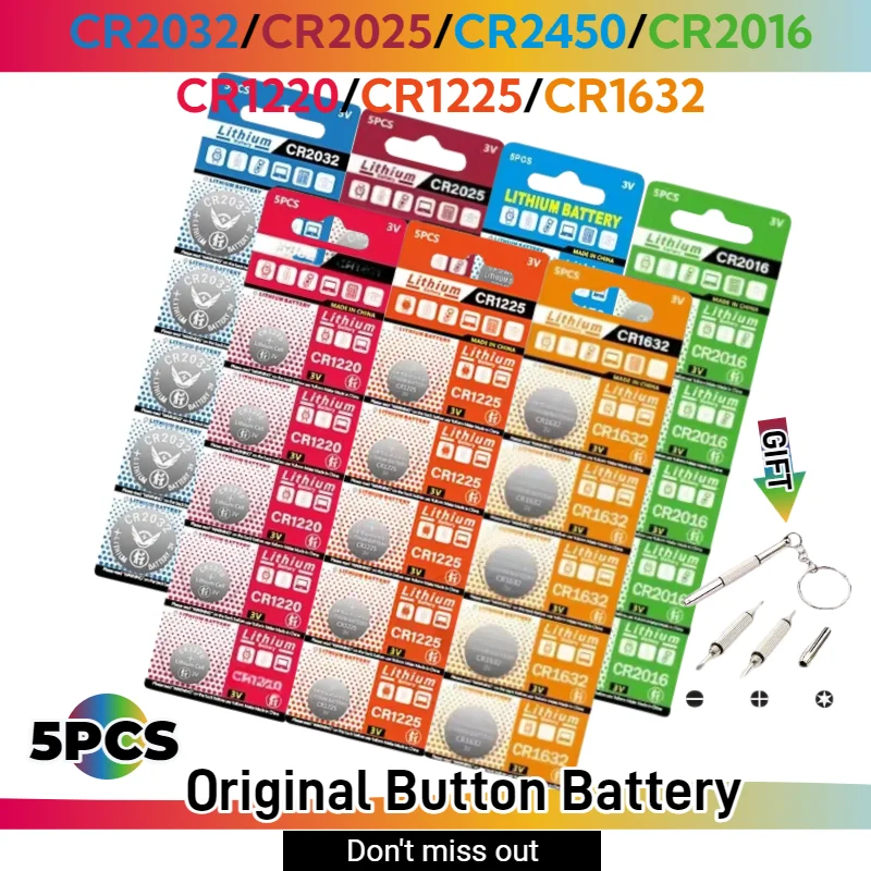

5PCS CR2032 CR2025 CR2016 CR2450 CR1220 CR1225 CR1632 3V Lithium Button Batteries For Watches Toys Remote Calculator Coin Cells
