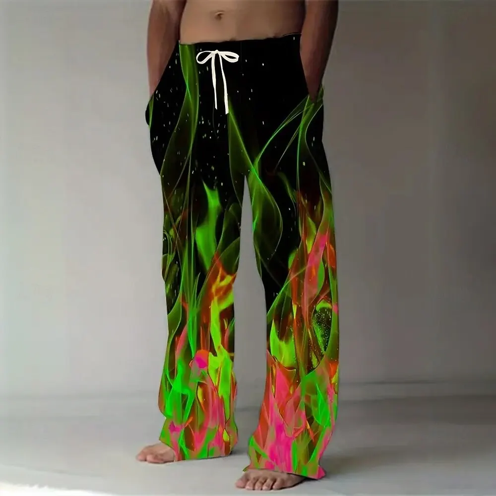 2026 Modische Herrenhose mit optischer Flammenillusion, Baggy-Freizeithose, mittelhoher Bund, elastischer Kordelzug, Herbst/Frühling – Detail 6