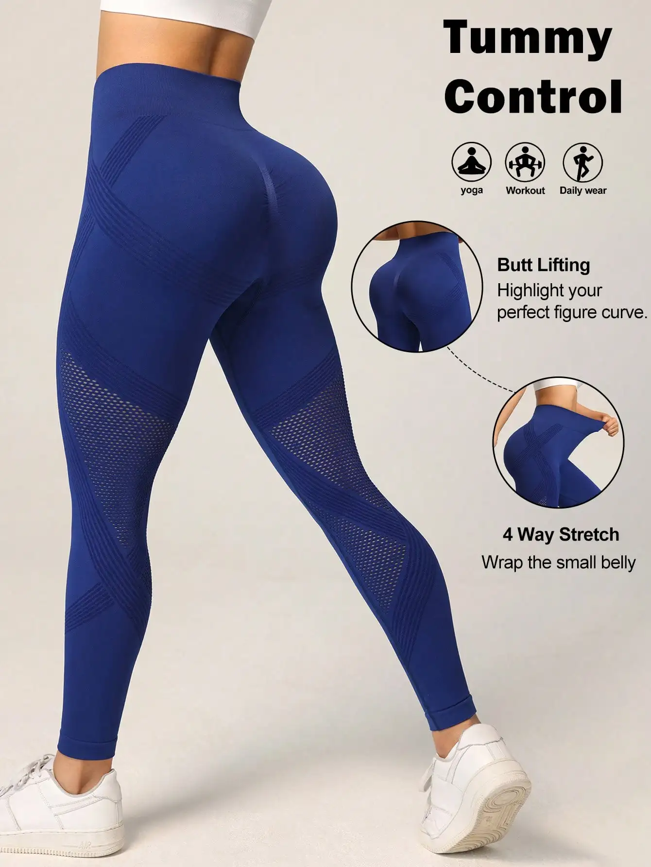 Seamless Mesh Yoga Pants High Waist Butt Lifting Abdomen Shaping Fitness Sports Trousers view 2