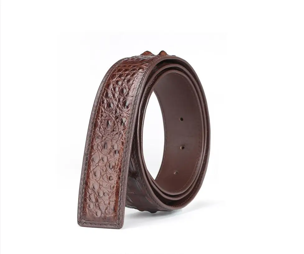 2025 genuine crocodile skin men belt with stainless steel buckle hardware gold/silver cow skin lining black brown colors